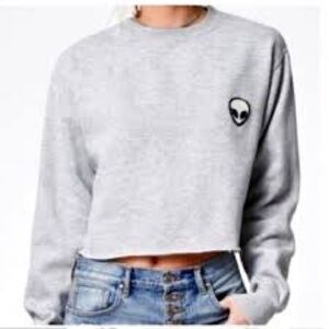 Brandy Melville cropped grey alien sweater